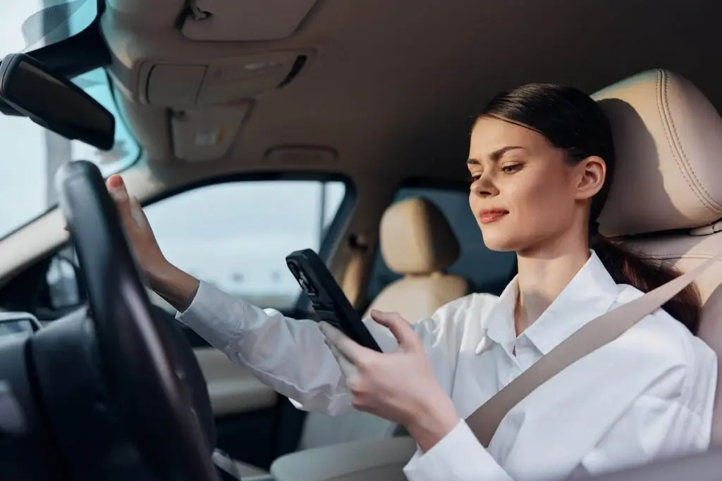 Texting driver about to get into an accident