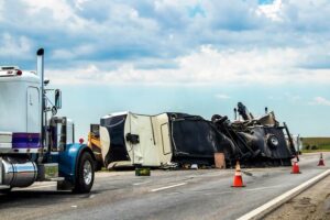 Truck turned ove ron highway